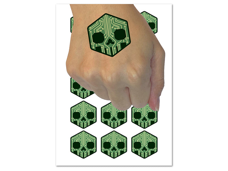 Digital Hacker Skull Computer Gamer Temporary Tattoo Water Resistant Fake Body Art Set Collection (1 Sheet)