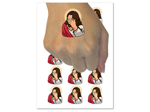 Disapproving Jesus Face Palm Temporary Tattoo Water Resistant Fake Body Art Set Collection (1 Sheet)