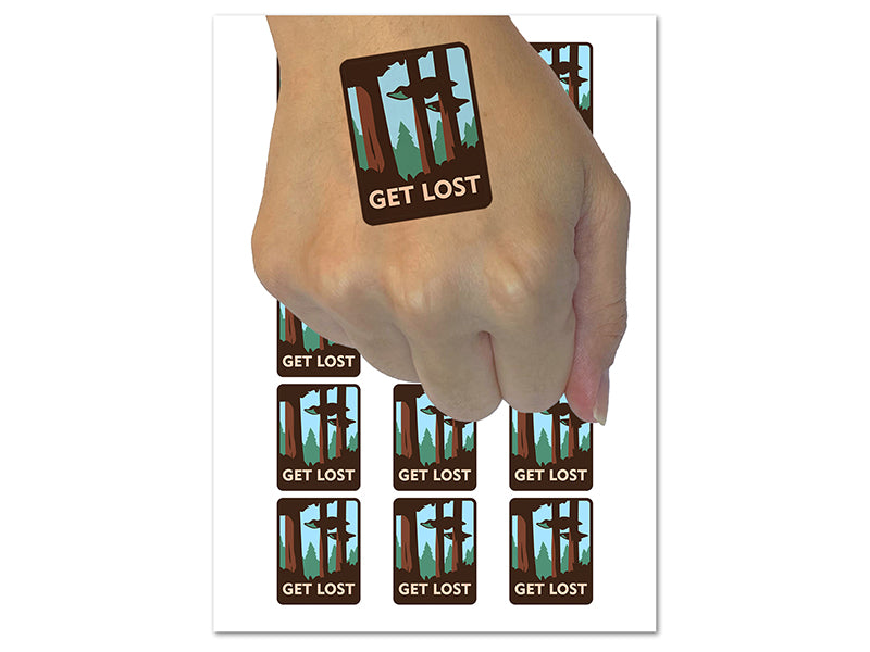Get Lost Forest Nature Hiking Temporary Tattoo Water Resistant Fake Body Art Set Collection (1 Sheet)