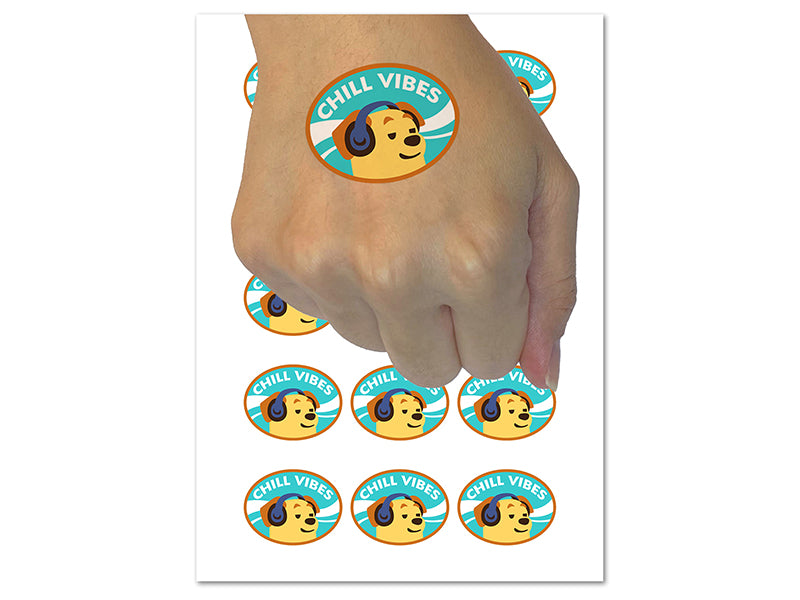 Chill Vibes Dog with Headphones Temporary Tattoo Water Resistant Fake Body Art Set Collection (1 Sheet)
