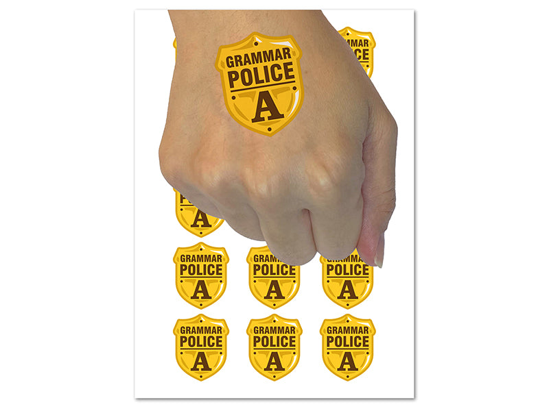 Grammar Police Badge Temporary Tattoo Water Resistant Fake Body Art Set Collection (1 Sheet)