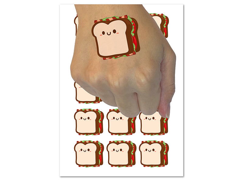 Kawaii BLT Sandwich Bacon Lettuce Tomato Cute Temporary Tattoo Water Resistant Fake Body Art Set Collection (1 Sheet)