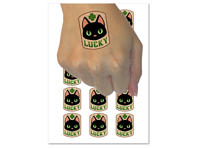 Lucky Black Cat with Clover Temporary Tattoo Water Resistant Fake Body Art Set Collection (1 Sheet)