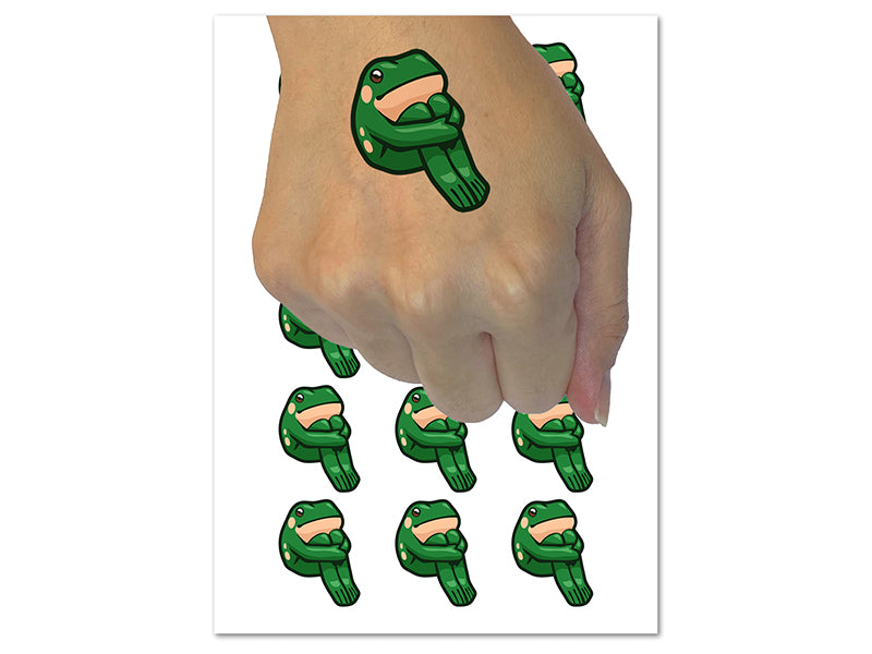 Patient Sitting Frog Temporary Tattoo Water Resistant Fake Body Art Set Collection (1 Sheet)