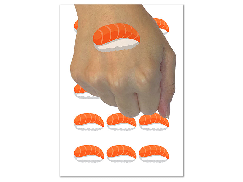 Salmon Sake Nigiri Sushi Sashimi Temporary Tattoo Water Resistant Fake Body Art Set Collection (1 Sheet)