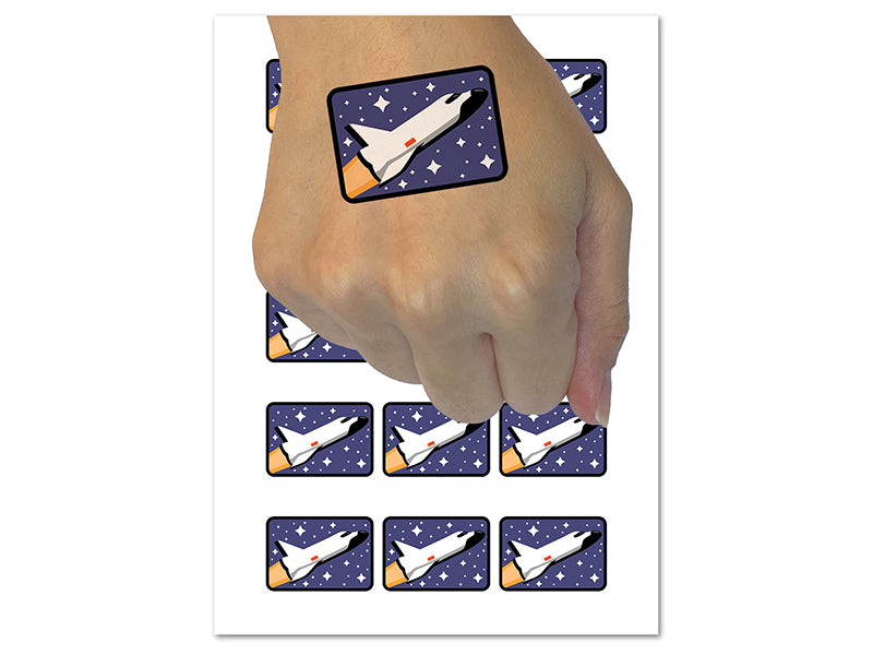 Space Shuttle Ship Flying Among Stars Temporary Tattoo Water Resistant Fake Body Art Set Collection (1 Sheet)