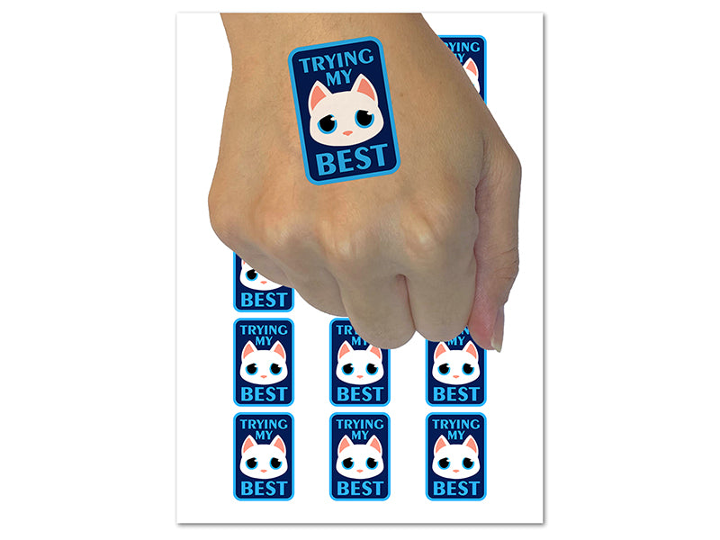 Trying My Best Sad Cat Temporary Tattoo Water Resistant Fake Body Art Set Collection (1 Sheet)