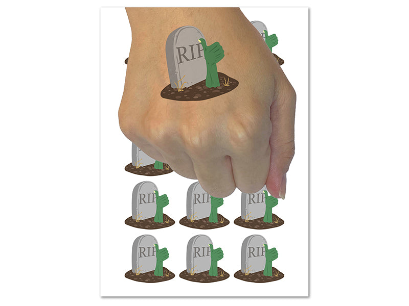 Zombie Thumbs Up Tombstone Grave Temporary Tattoo Water Resistant Fake Body Art Set Collection (1 Sheet)