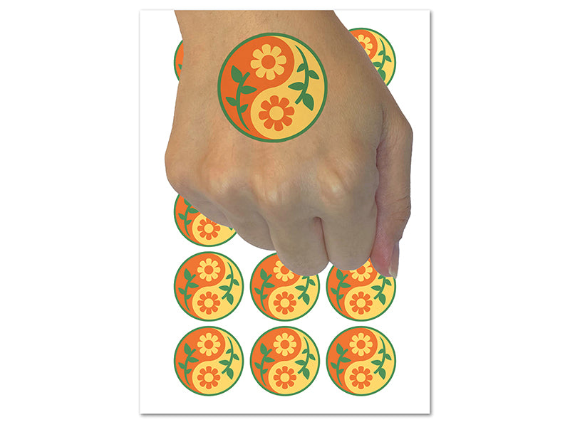 Sunflower Yin Yang Zen Taoist Symbol Flowers Temporary Tattoo Water Resistant Fake Body Art Set Collection (1 Sheet)