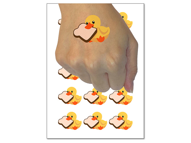 Adorable Duckling with Bread Slice Temporary Tattoo Water Resistant Fake Body Art Set Collection (1 Sheet)