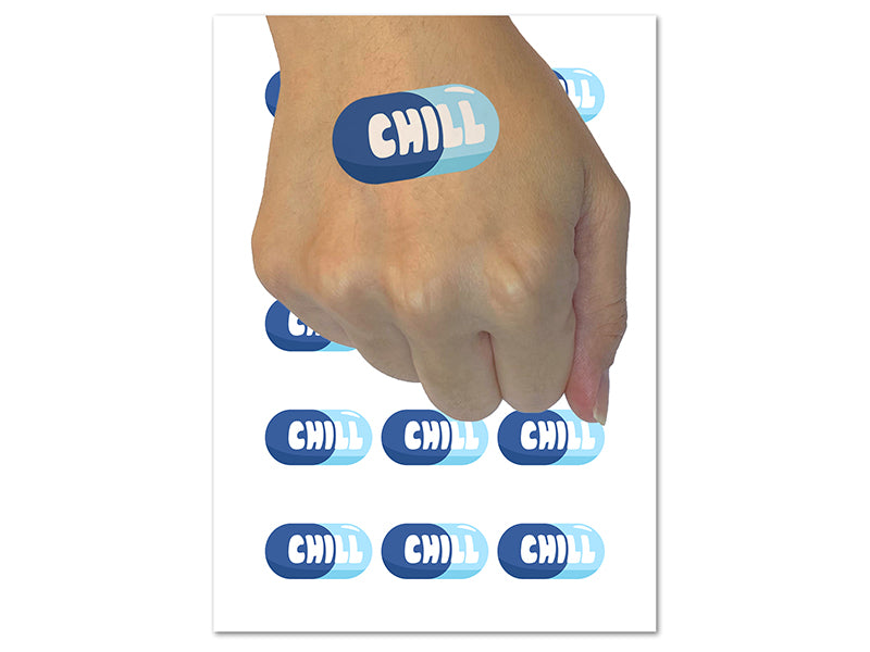 Chill Pill Funny Temporary Tattoo Water Resistant Fake Body Art Set Collection (1 Sheet)