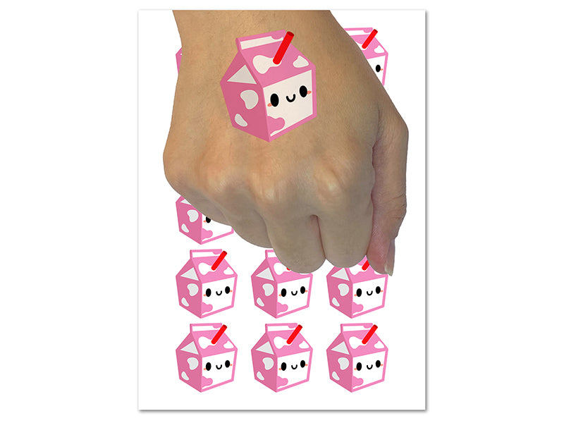 Cute Kawaii Strawberry Milk Carton Temporary Tattoo Water Resistant Fake Body Art Set Collection (1 Sheet)