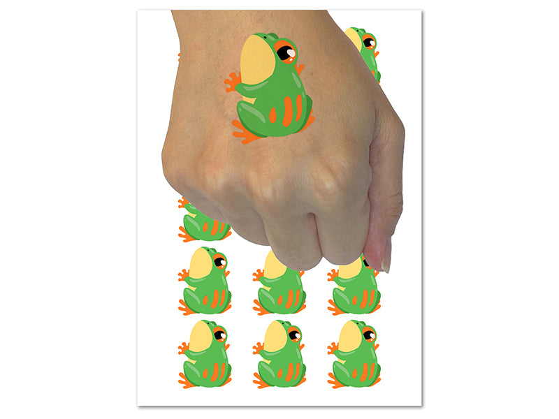 Cute Sticky Frog Looking Back Temporary Tattoo Water Resistant Fake Body Art Set Collection (1 Sheet)