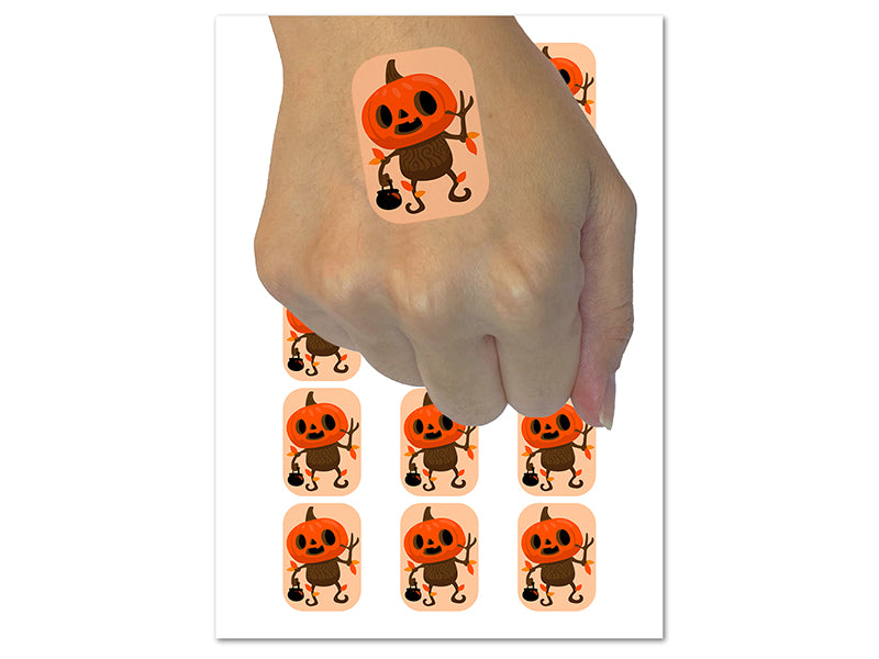 Fall Pumpkin Boy Halloween Jack O Lantern Temporary Tattoo Water Resistant Fake Body Art Set Collection (1 Sheet)