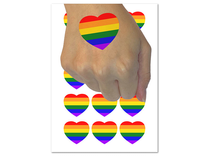 Rainbow Heart LGBTQ Love Temporary Tattoo Water Resistant Fake Body Art Set Collection (1 Sheet)