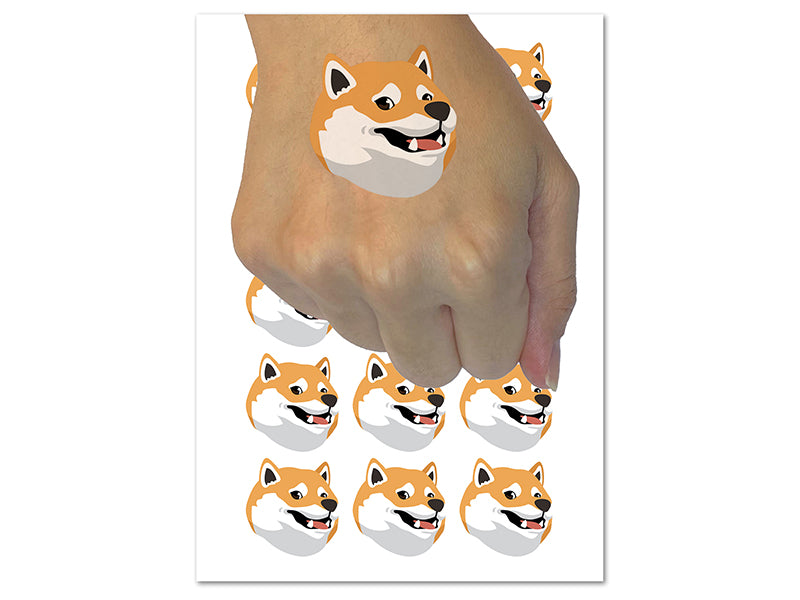 Side Eye Shiba Inu Smiling Dog Temporary Tattoo Water Resistant Fake Body Art Set Collection (1 Sheet)