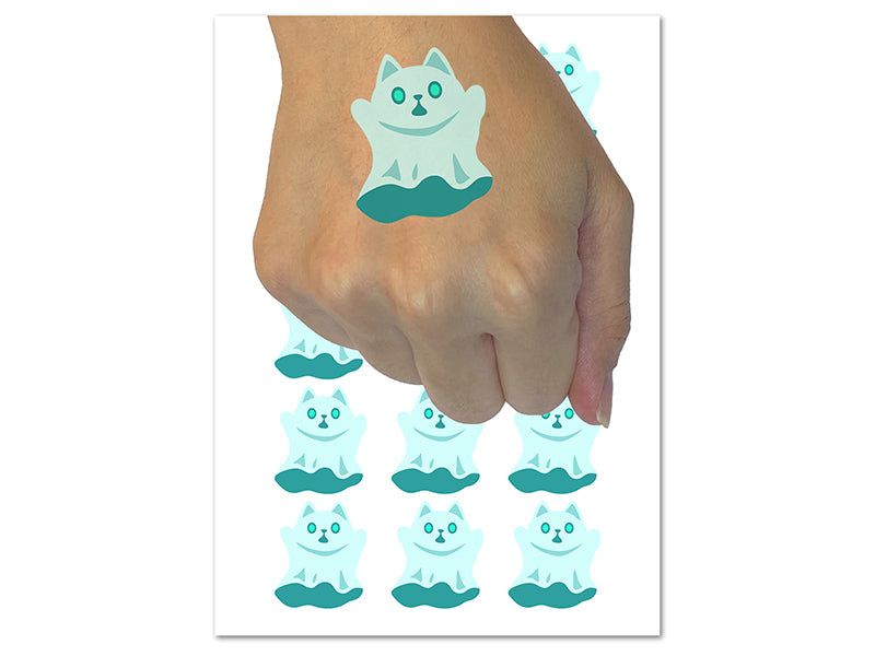 Spooky Ghost Cat Halloween Temporary Tattoo Water Resistant Fake Body Art Set Collection (1 Sheet)