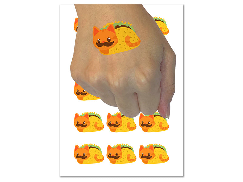 Taco Cat with Moustache Temporary Tattoo Water Resistant Fake Body Art Set Collection (1 Sheet)