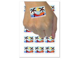 Vacation Hammock Beach Palm Trees Temporary Tattoo Water Resistant Fake Body Art Set Collection (1 Sheet)
