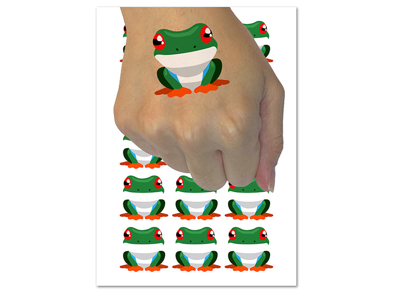 Colorful Tree Frog Temporary Tattoo Water Resistant Fake Body Art Set Collection (1 Sheet)