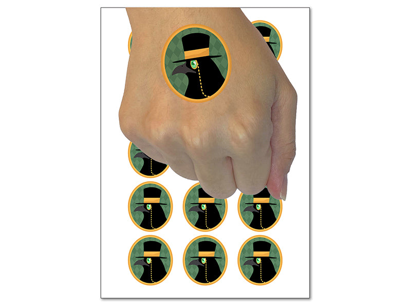 Fancy Raven Bird with Top Hat Monocle Temporary Tattoo Water Resistant Fake Body Art Set Collection (1 Sheet)
