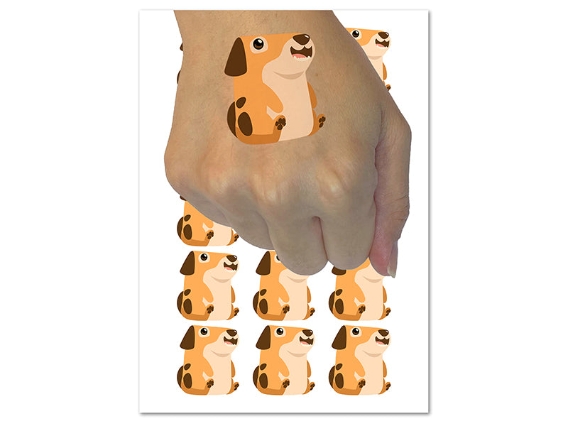 Silly Dog Sitting Up Smiling Temporary Tattoo Water Resistant Fake Body Art Set Collection (1 Sheet)