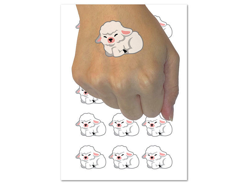 Sleepy Lamb Sheep Baby Temporary Tattoo Water Resistant Fake Body Art Set Collection (1 Sheet)