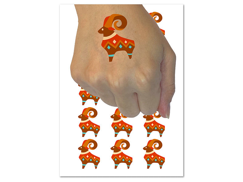 Southwestern Style Tribal Goat Ram Temporary Tattoo Water Resistant Fake Body Art Set Collection (1 Sheet)