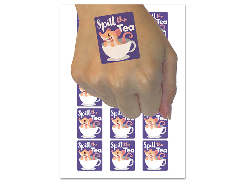 Spill the Tea Gossip Mouse Teacup Temporary Tattoo Water Resistant Fake Body Art Set Collection (1 Sheet)