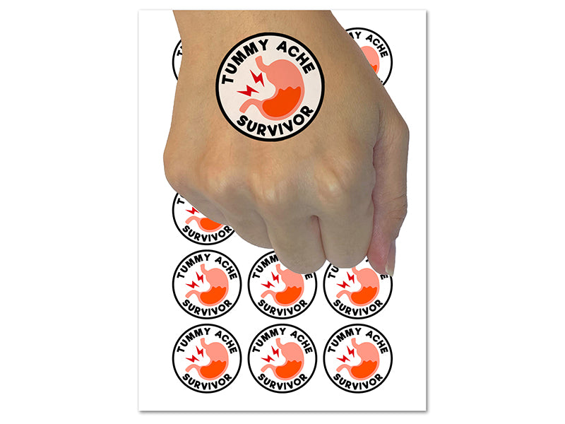 Tummy Ache Survivor Merit Badge Temporary Tattoo Water Resistant Fake Body Art Set Collection (1 Sheet)