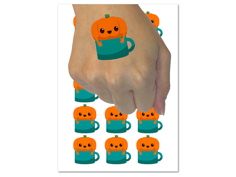 Cute Pumpkin Spice In Mug Coffee Temporary Tattoo Water Resistant Fake Body Art Set Collection (1 Sheet)