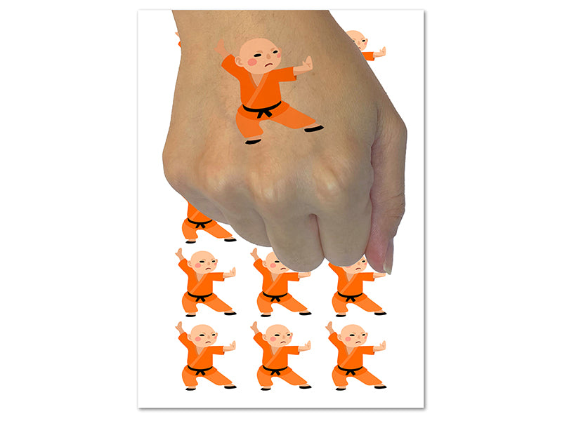 Martial Arts Monk Boy Temporary Tattoo Water Resistant Fake Body Art Set Collection (1 Sheet)
