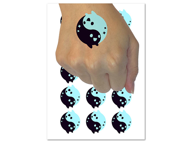 Mischievous Yin Yang Ghosts Cute Playful Temporary Tattoo Water Resistant Fake Body Art Set Collection (1 Sheet)