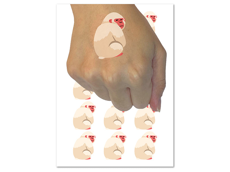 Snow Monkey Side Eye Staring Temporary Tattoo Water Resistant Fake Body Art Set Collection (1 Sheet)