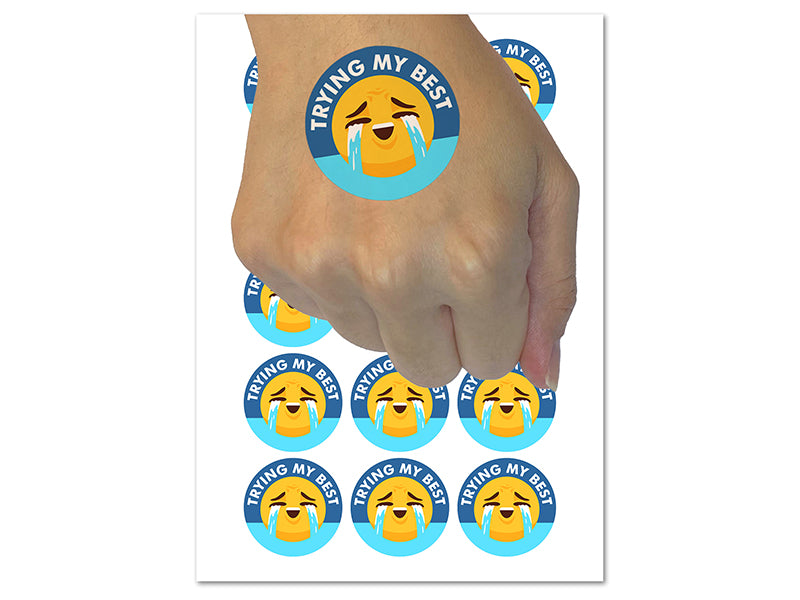 Trying My Best Crying Face Temporary Tattoo Water Resistant Fake Body Art Set Collection (1 Sheet)