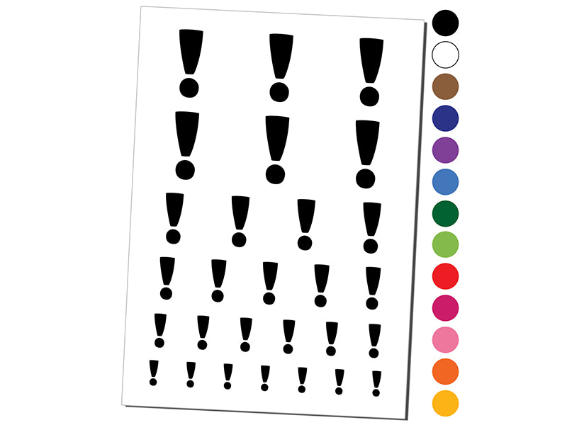 Exclamation Mark Punctuation Temporary Tattoo Water Resistant Fake Body Art Set Collection