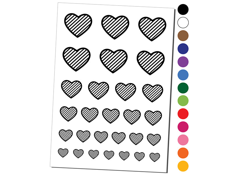 Heart with Stripes Temporary Tattoo Water Resistant Fake Body Art Set Collection