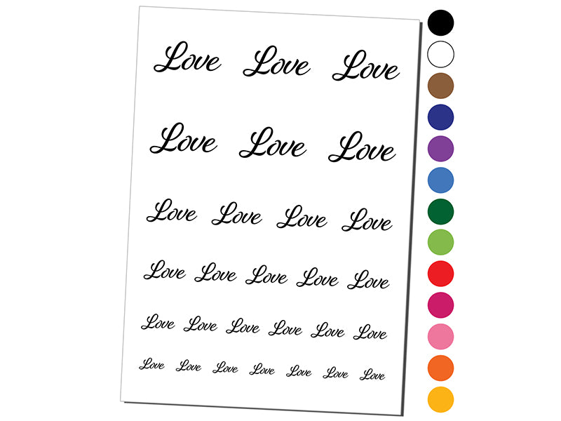 Love Cursive Text Temporary Tattoo Water Resistant Fake Body Art Set Collection