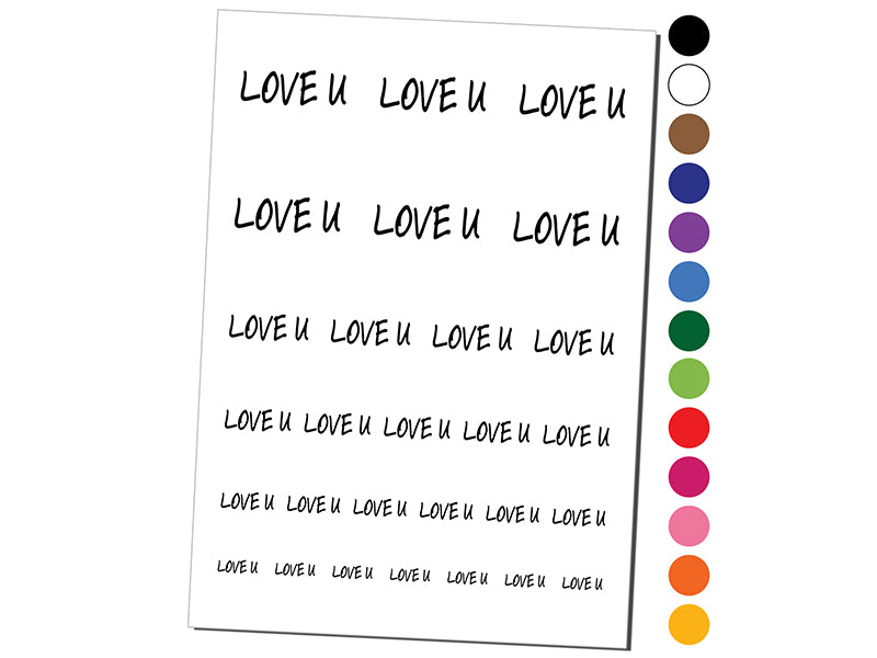 Love U You Text Temporary Tattoo Water Resistant Fake Body Art Set Collection
