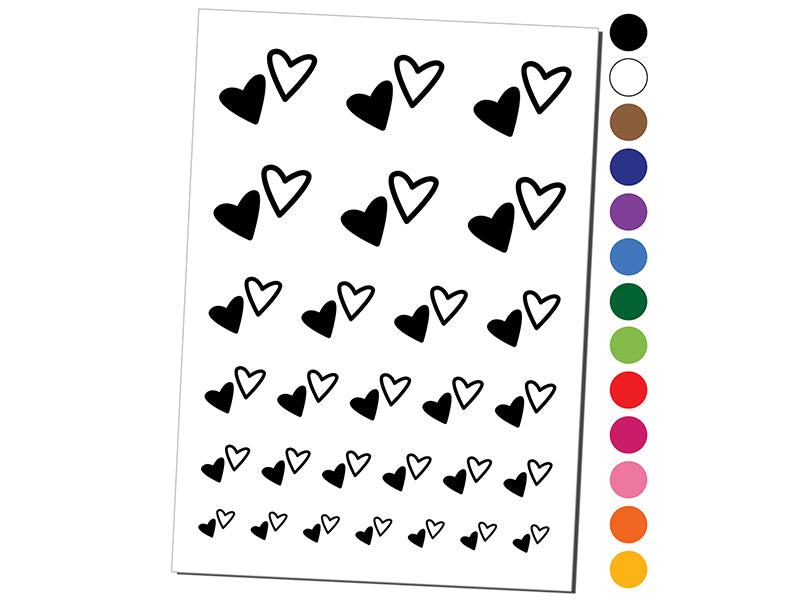 Pair of Hearts Love Temporary Tattoo Water Resistant Fake Body Art Set Collection