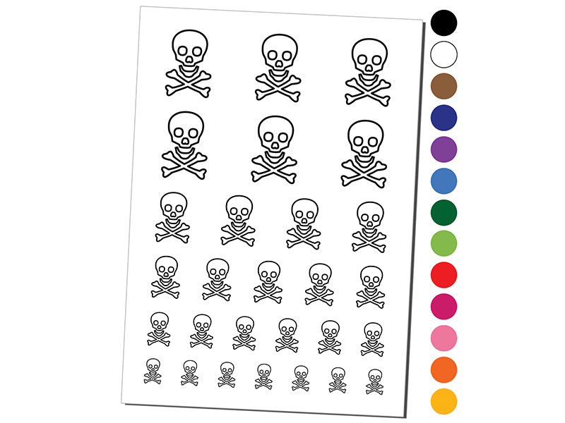 Skull and Crossbones Outline Temporary Tattoo Water Resistant Fake Body Art Set Collection