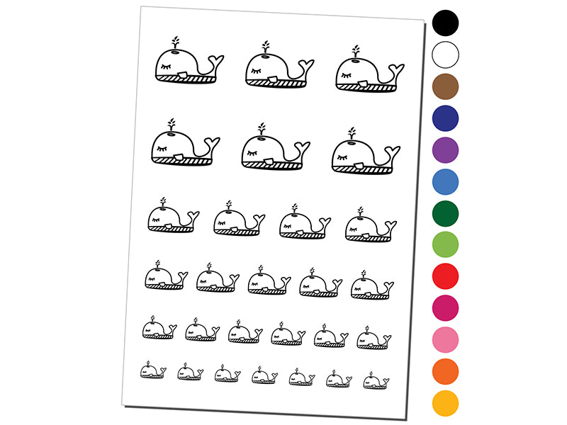 Snoozing Whale Doodle Temporary Tattoo Water Resistant Fake Body Art Set Collection