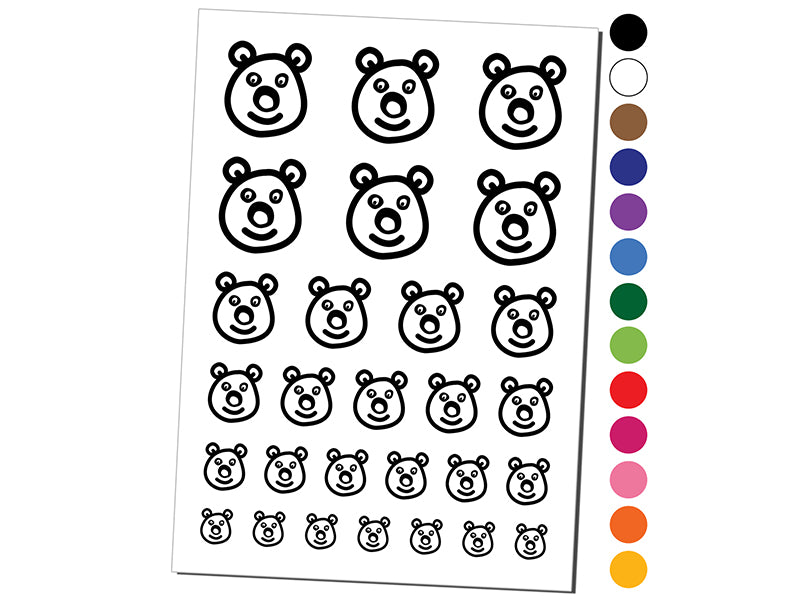 Bear Face Doodle Temporary Tattoo Water Resistant Fake Body Art Set Collection