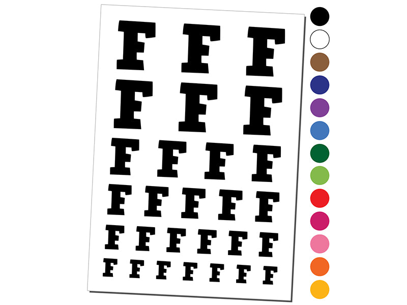 Letter F Uppercase Fun Bold Font Temporary Tattoo Water Resistant Fake Body Art Set Collection