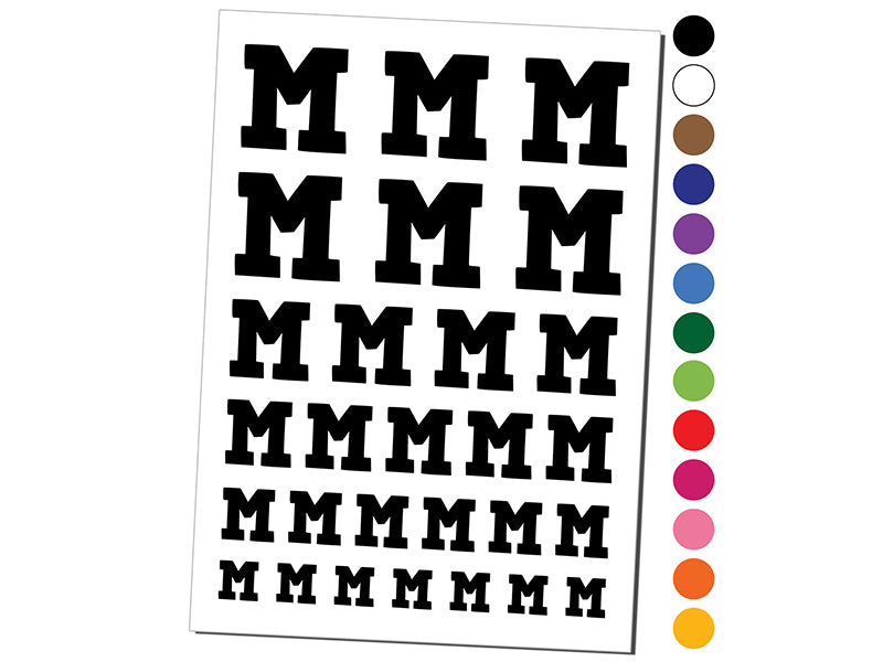 Letter M Uppercase Fun Bold Font Temporary Tattoo Water Resistant Fake Body Art Set Collection