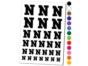 Letter N Uppercase Fun Bold Font Temporary Tattoo Water Resistant Fake Body Art Set Collection