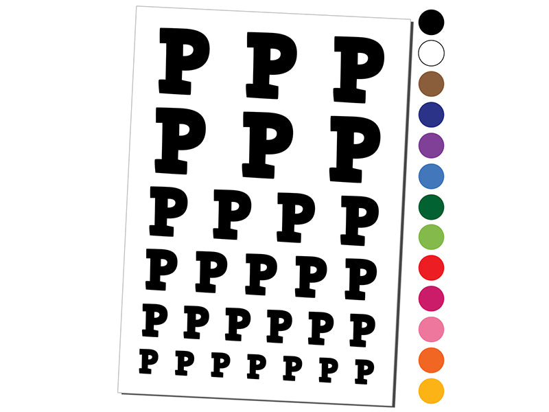 Letter P Uppercase Fun Bold Font Temporary Tattoo Water Resistant Fake Body Art Set Collection
