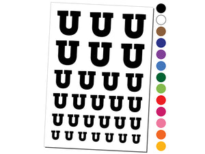 Letter U Uppercase Fun Bold Font Temporary Tattoo Water Resistant Fake Body Art Set Collection