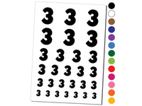 Number 3 Three Fun Bold Font Temporary Tattoo Water Resistant Fake Body Art Set Collection