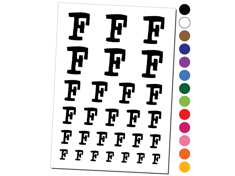 Letter F Uppercase Cute Typewriter Font Temporary Tattoo Water Resistant Fake Body Art Set Collection